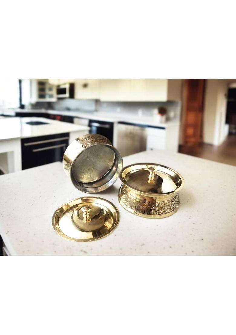 Blissful Decor Brass Kitchen Cooking Serving Pot | 1000 ml | 33.8 fl oz | With Lid - Indya