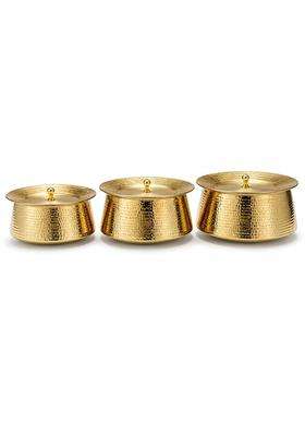 SHIV SHAKTI ARTS Brass Biryani Handi Biryani Pot with Lids | 2 L | 2.1 Qt | 3-Piece Set | Hammered Finish | With Lid