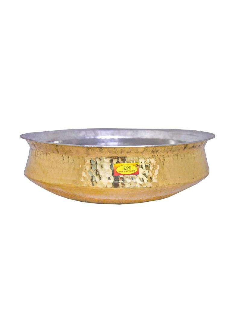 SHIV SHAKTI ARTS Pure Brass Hammered Lagan Handi Cooking Pot Chaffing Dish Pan with Tin Lining | 5 L | 5.3 Qt - Indya