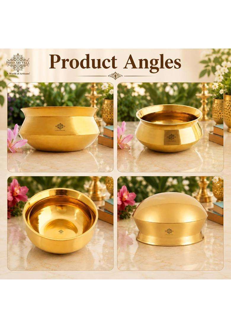 INDIAN ART VILLA Brass Plain Design Handi Cooking Pot Bowl | 500 ml | 16.9 fl oz - Indya