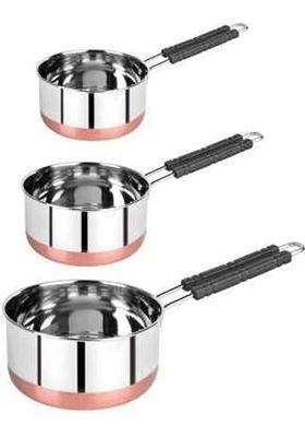 SHIFA CRAFT Stainless Steel Copper Bottom Saucepan for Kitchen Tapeli Cooking Pot Patila Bhagona Pan | 1 L | 1.1 Qt | Pack of 3
