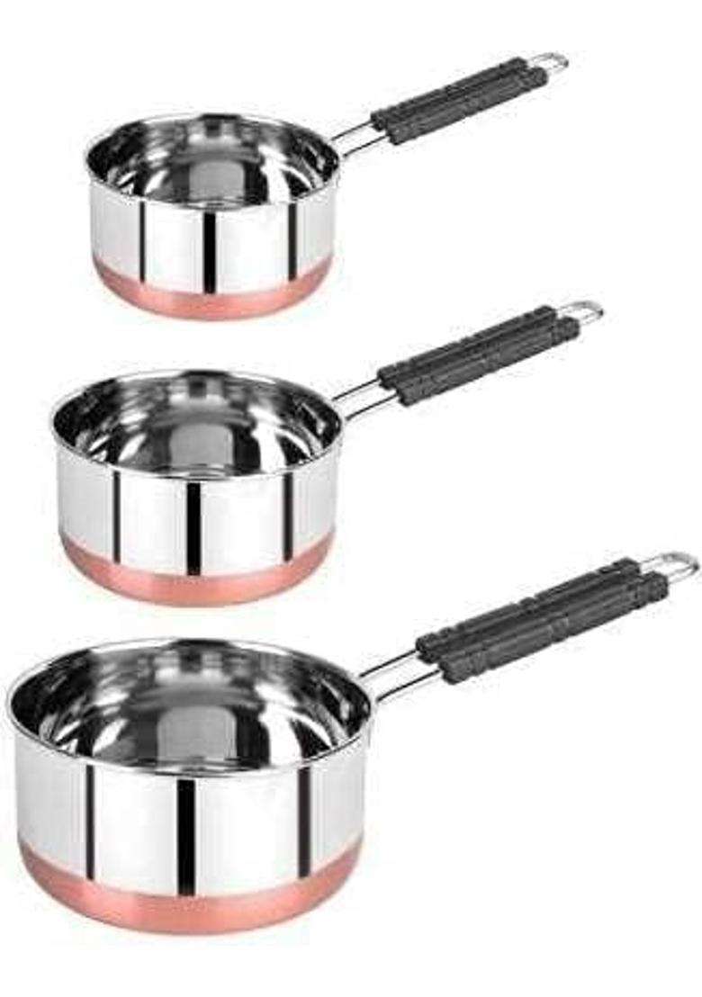 SHIFA CRAFT Stainless Steel Copper Bottom Saucepan for Kitchen Tapeli Cooking Pot Patila Bhagona Pan | 1 L | 1.1 Qt | Pack of 3 - Indya