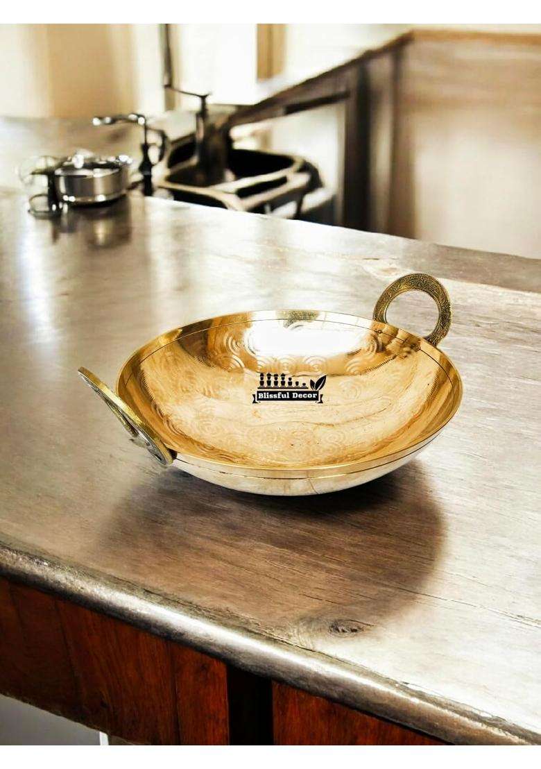 Blissful Decor Pure Brass Heavy Weight Kadhai Wok for Cooking Food | Handcrafted - Indya