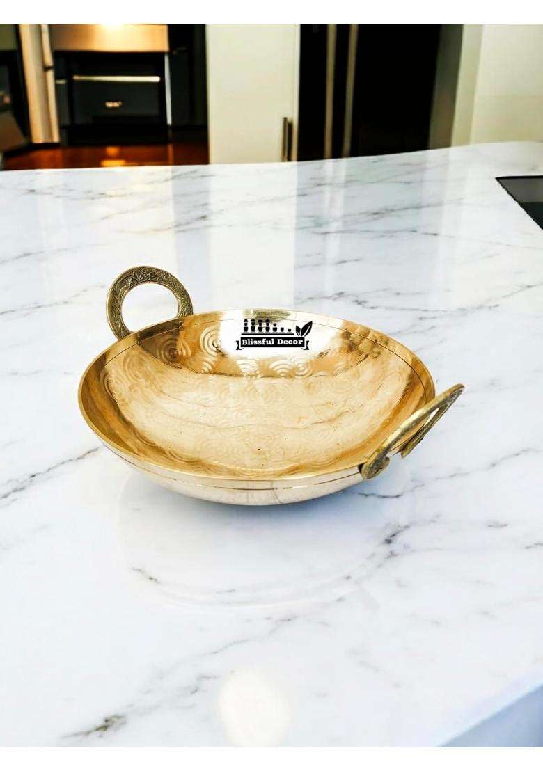 Blissful Decor Pure Brass Heavy Weight Kadhai Wok for Cooking Food | Handcrafted - Indya