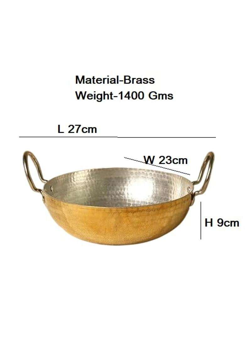 MORADABAD BRASS VILLA Pure Brass Kadhai Wok for Cooking | 2.5 L | 2.6 Qt | Non-Toxic | Tin Lined Kalai | Handcrafted | Hammered Finish - Indya