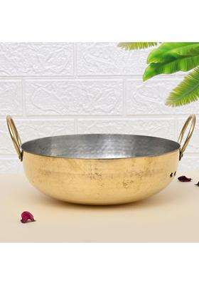 Gyarsilal's Pure Brass Cooking Round Bottom Karai | 3 L | 3.2 Qt | Handcrafted | Hammered Finish