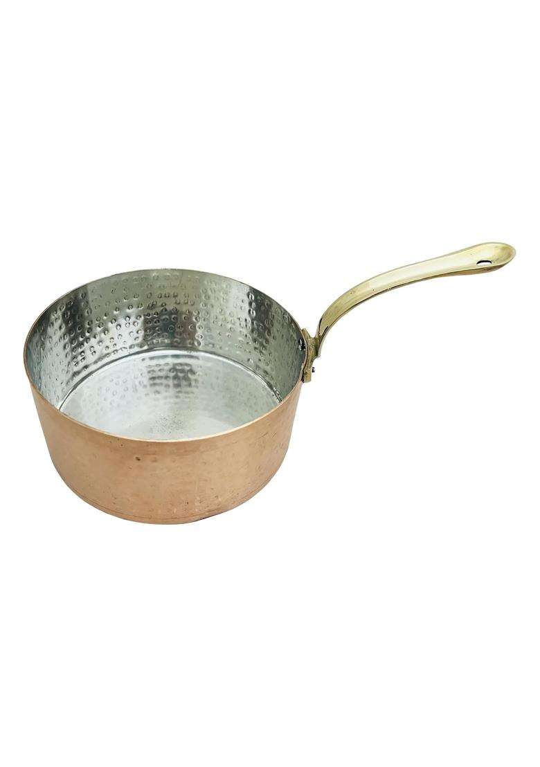 SHIV SHAKTI ARTS Handmade Pure Copper Hammered Sauce Pan with Brass Handle Inside Tin | 500 ml | 16.9 fl oz - Indya
