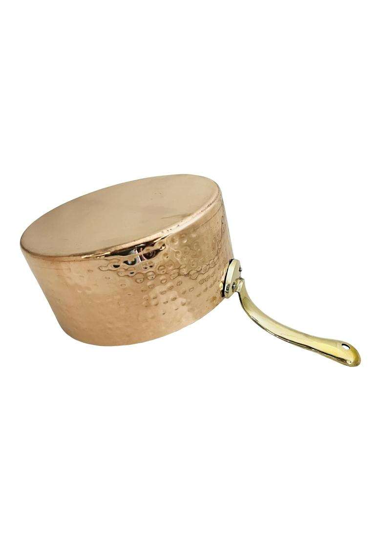 SHIV SHAKTI ARTS Handmade Pure Copper Hammered Sauce Pan with Brass Handle Inside Tin | 500 ml | 16.9 fl oz - Indya