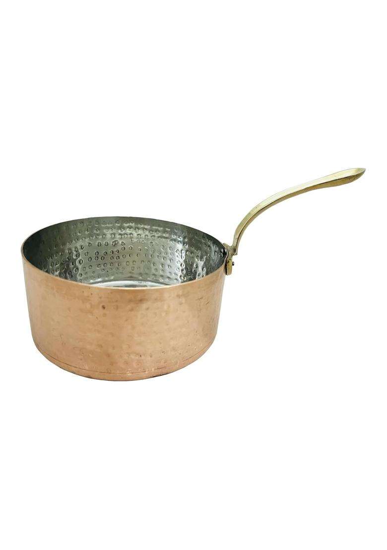 SHIV SHAKTI ARTS Handmade Pure Copper Hammered Sauce Pan with Brass Handle Inside Tin | 500 ml | 16.9 fl oz - Indya