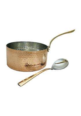 SHIV SHAKTI ARTS Handmade Pure Copper Hammered Sauce Pan with Brass Handle and Serving | 500 ml | 16.9 fl oz