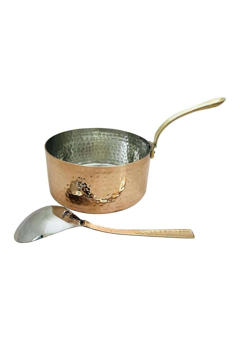 SHIV SHAKTI ARTS Handmade Pure Copper Hammered Sauce Pan with Brass Handle and Serving | 500 ml | 16.9 fl oz - Indya