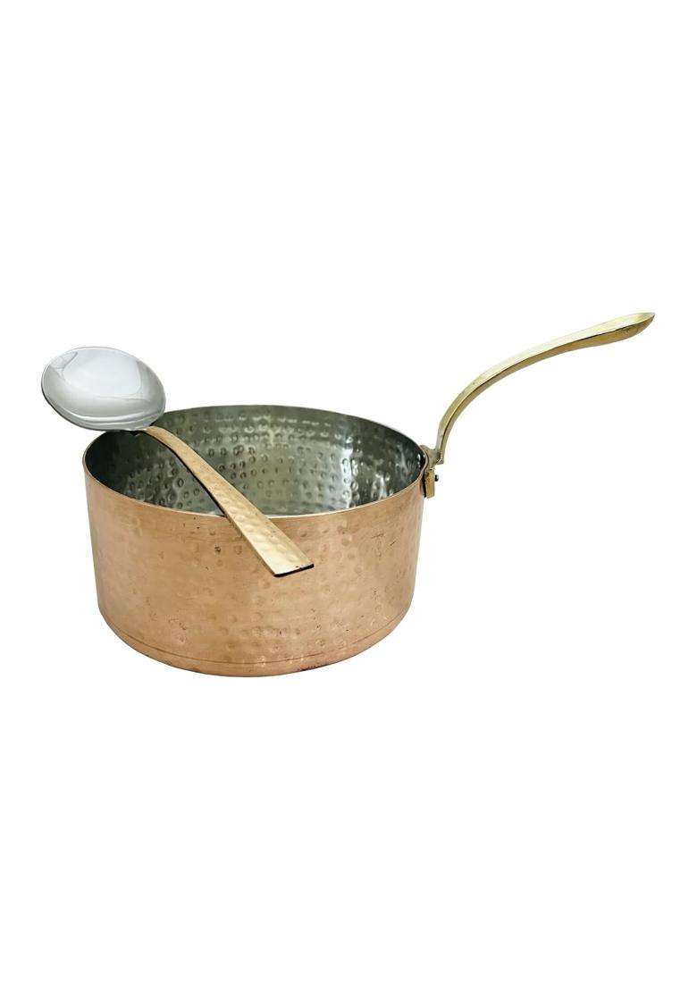 SHIV SHAKTI ARTS Handmade Pure Copper Hammered Sauce Pan with Brass Handle and Serving | 500 ml | 16.9 fl oz - Indya