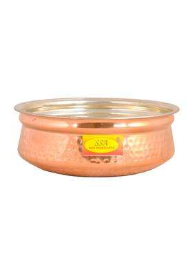 SHIV SHAKTI ARTS Copper Handi Cooking Pot Pan | 1 L | 1.1 Qt | Tin Lined Kalai | Hammered Finish