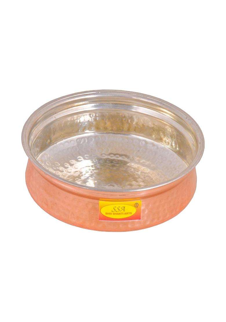 SHIV SHAKTI ARTS Copper Handi Cooking Pot Pan | 1 L | 1.1 Qt | Tin Lined Kalai | Hammered Finish - Indya