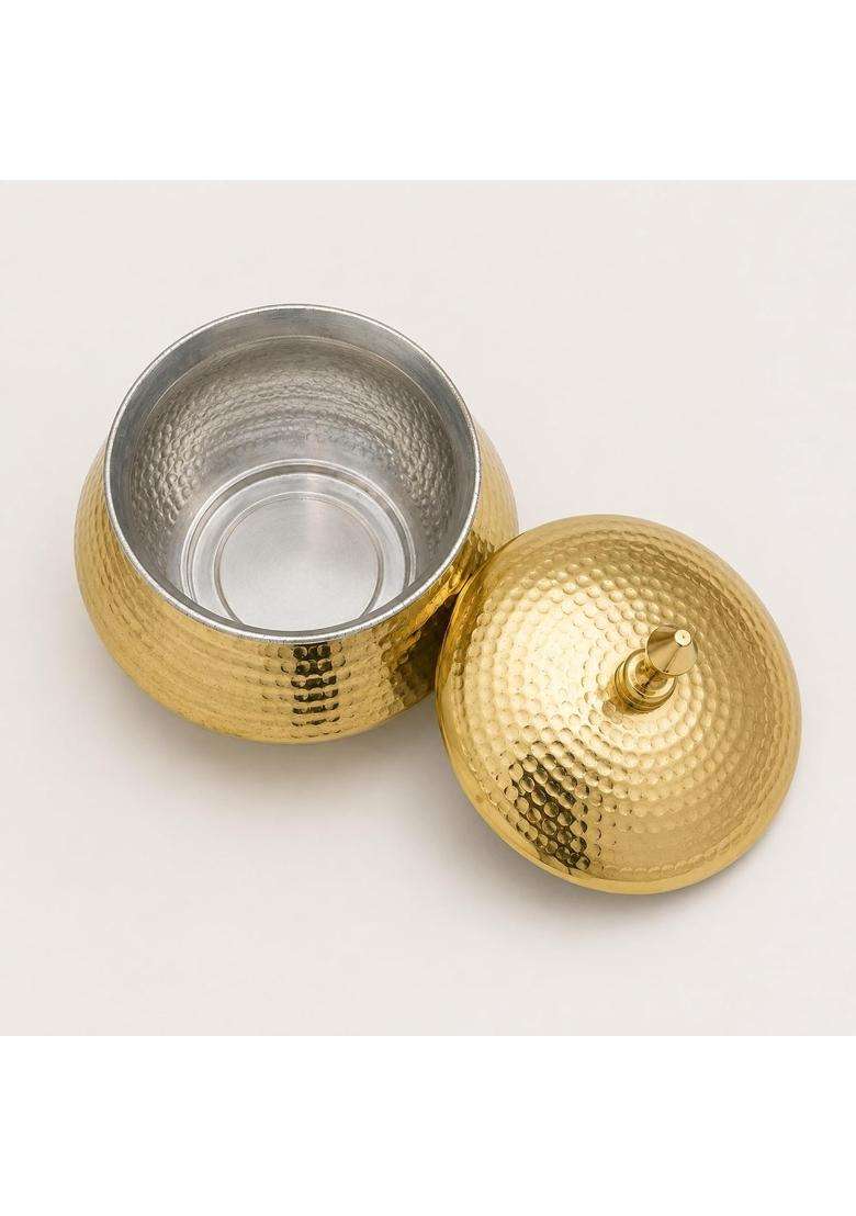 SHIV SHAKTI ARTS Brass Handi Matka Clay Water Pot with Dome Lid | 2 L | 2.1 Qt | Hammered Finish - Indya