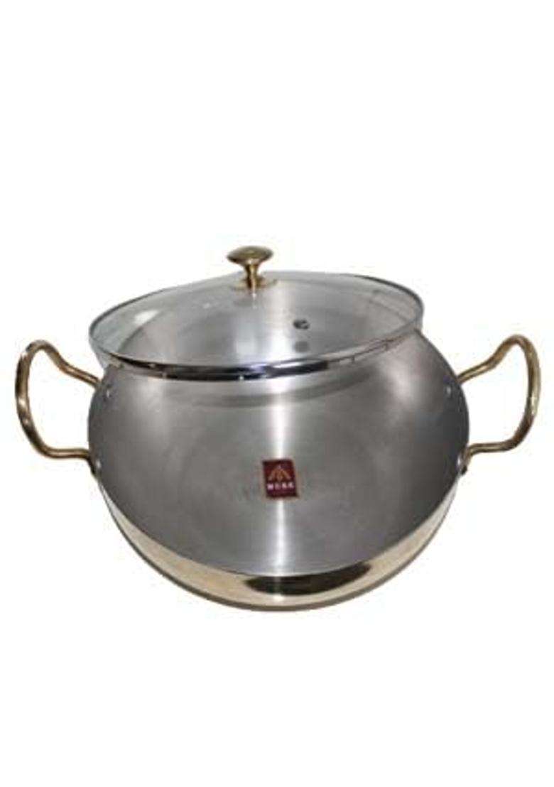 MUKE Pure Brass Kadhai Wok with Kalai with Handles Super Finish Kadhai Cookwere | 2.5 L | 2.6 Qt | With Lid - Indya