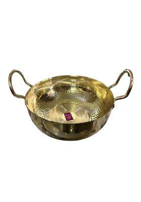 MUKE Pure Brass Handmade Hammered Kadhai Wok with Handles Super Finish Kadhai | 2.5 L | 2.6 Qt