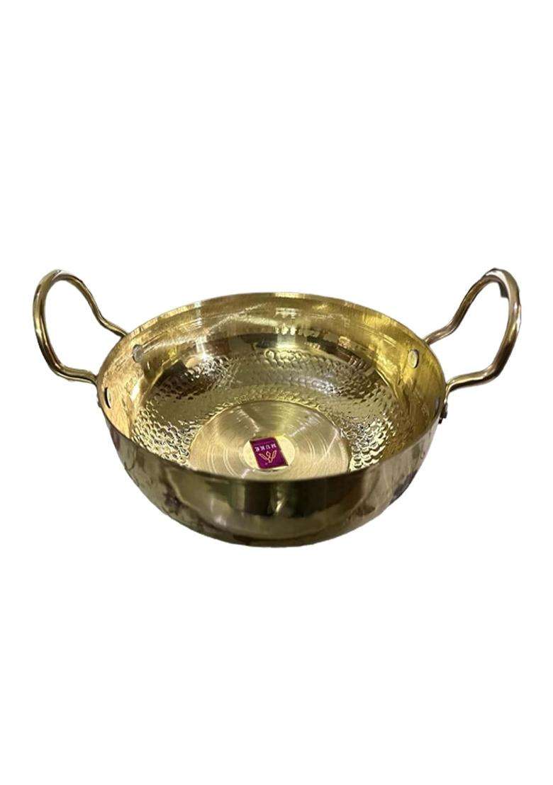 MUKE Pure Brass Handmade Hammered Kadhai Wok with Handles Super Finish Kadhai | 2.5 L | 2.6 Qt - Indya