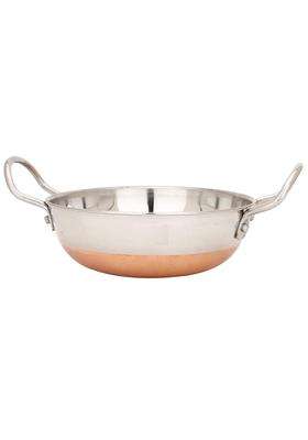 SHIFA CRAFT Copper Bottom Kadhai Wok Stainless Steel Copper Bottom Kadhai with Copper Bottom
