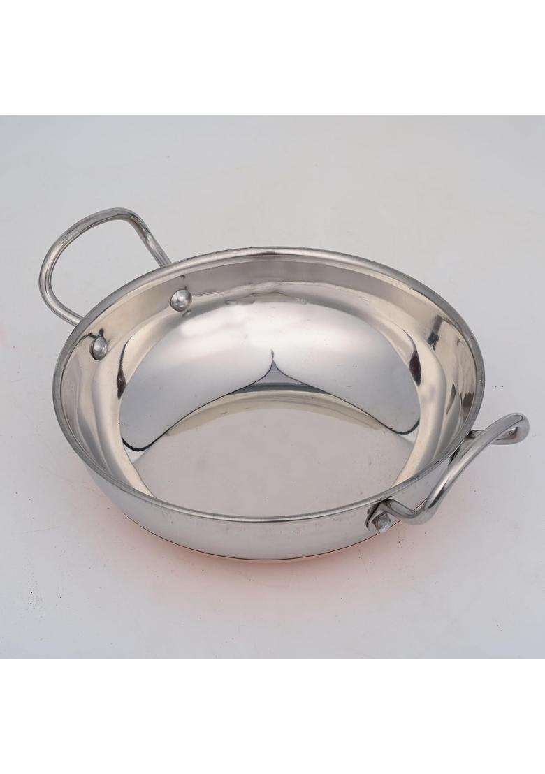 STEELHOMES Stainless Steel Copper Bottom Kadhai with Gas Stove Friendly Heavy Guage | 2 L | 2.1 Qt - Indya