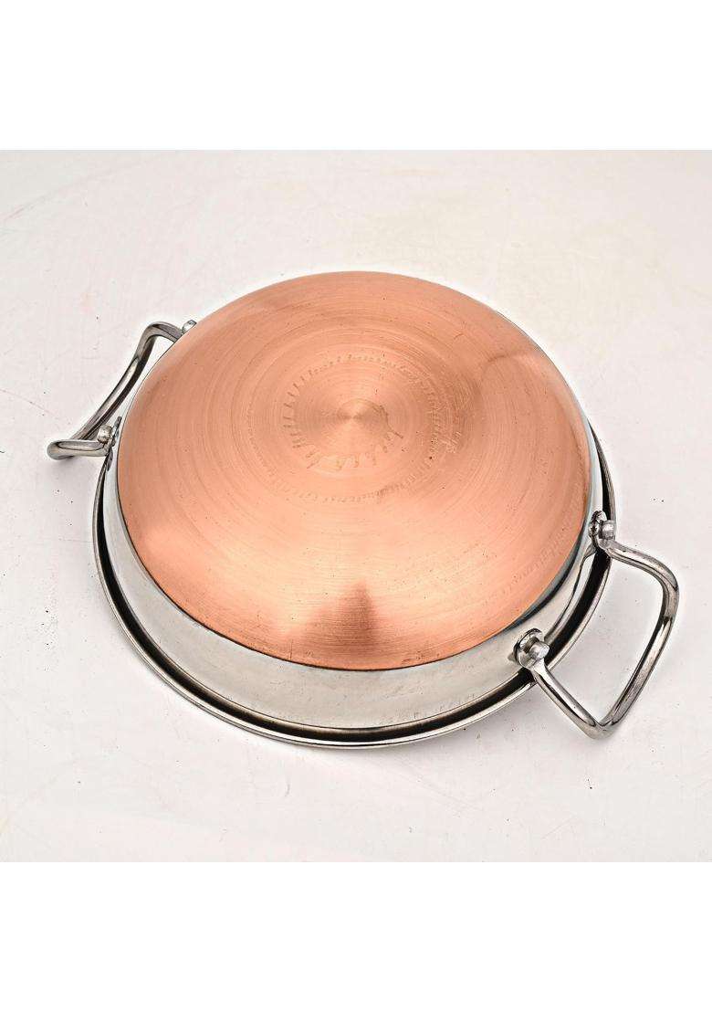 STEELHOMES Stainless Steel Copper Bottom Kadhai with Gas Stove Friendly Heavy Guage | 2 L | 2.1 Qt - Indya