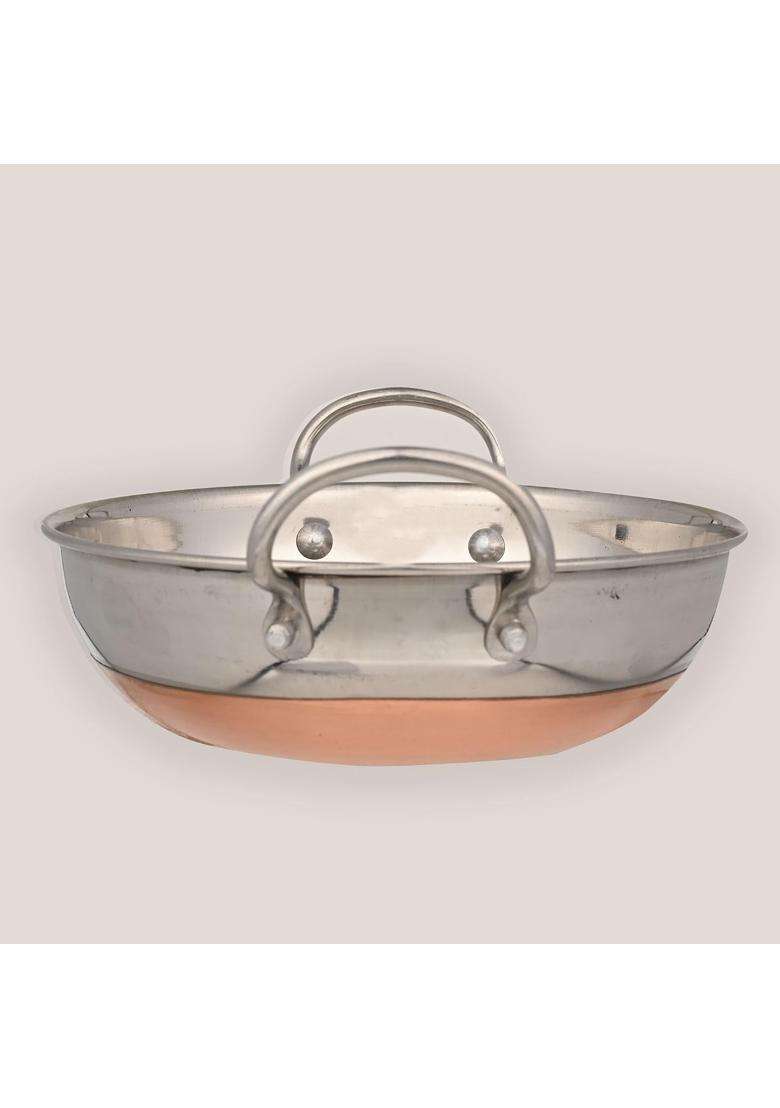 STEELHOMES Stainless Steel Copper Bottom Kadhai with Gas Stove Friendly Heavy Guage | 2 L | 2.1 Qt - Indya