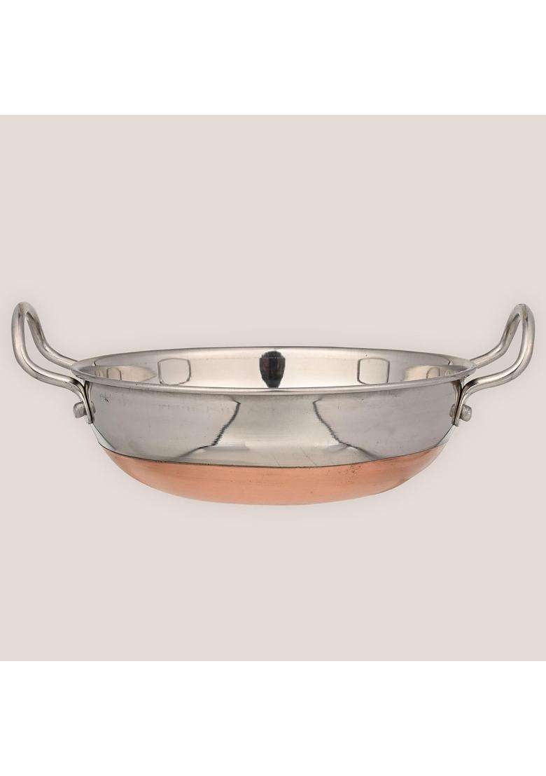 STEELHOMES Stainless Steel Copper Bottom Kadhai with Gas Stove Friendly Heavy Guage | 2 L | 2.1 Qt - Indya