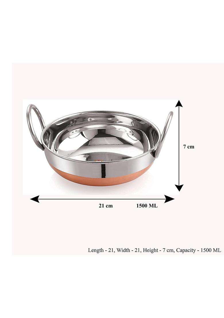 SHIFA CRAFT Shiaf Craft CB Kadhai Wok Stainless Steel Copper Bottom Kadhai with Copper Bottom - Indya