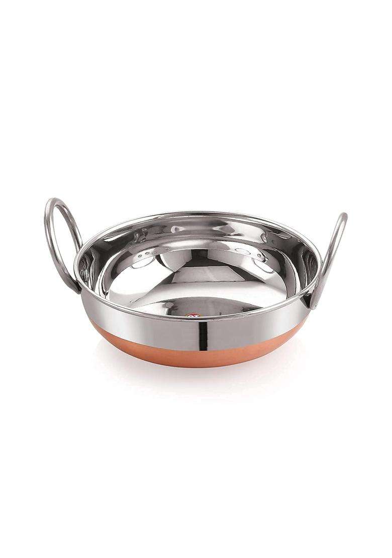 SHIFA CRAFT Shiaf Craft CB Kadhai Wok Stainless Steel Copper Bottom Kadhai with Copper Bottom - Indya