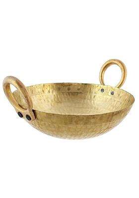 AAYU CRAFT KITCHENWARE FOR LIFE Brass Hammered Kadhai Wok for Cooking Serving Pital Kadhai | 1 L | 1.1 Qt
