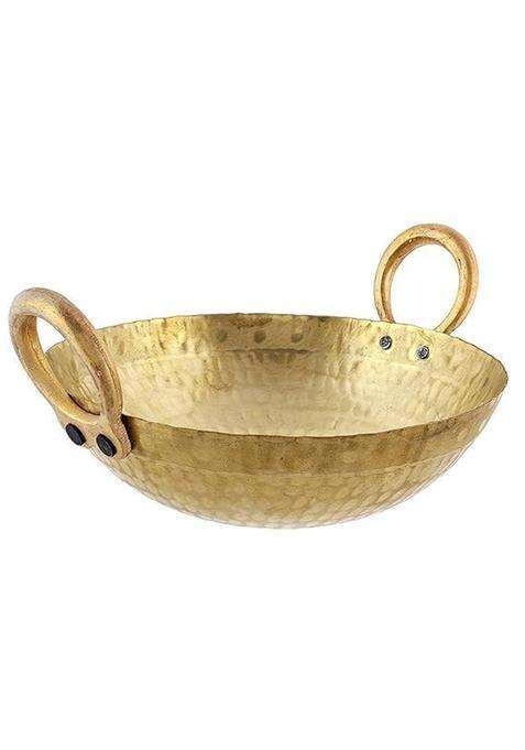 AAYU CRAFT KITCHENWARE FOR LIFE Brass Hammered Kadhai Wok for Cooking Serving Pital Kadhai | 1 L | 1.1 Qt