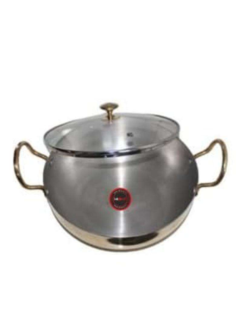 KITCART Pure Brass Kadhai Wok with Kalai with Handles Super Finish Kadhai with Glass | 2.5 L | 2.6 Qt | With Lid - Indya