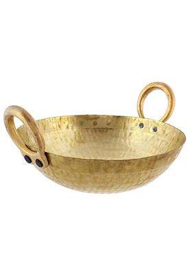 Tannu Craft Brass Hammered Kadhai Wok for Cooking Serving Pital Kadhai Pital Kadai | 2000 ml | 67.6 fl oz