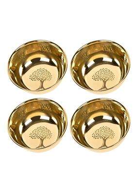 KC Brass Golden Flower Printed Brass Bowls Pc | 250 ml | 8.5 fl oz | 4-Piece Set