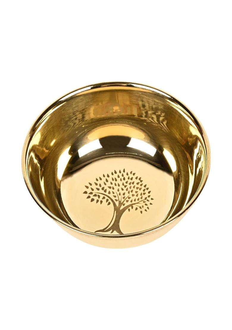 KC Brass Golden Flower Printed Brass Bowls Pc | 250 ml | 8.5 fl oz | 4-Piece Set - Indya