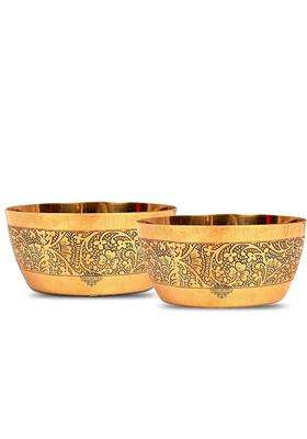 INDIAN ART VILLA Embossed Design Brass Bowl Katori | 200 ml | 6.8 fl oz | Pack of 2