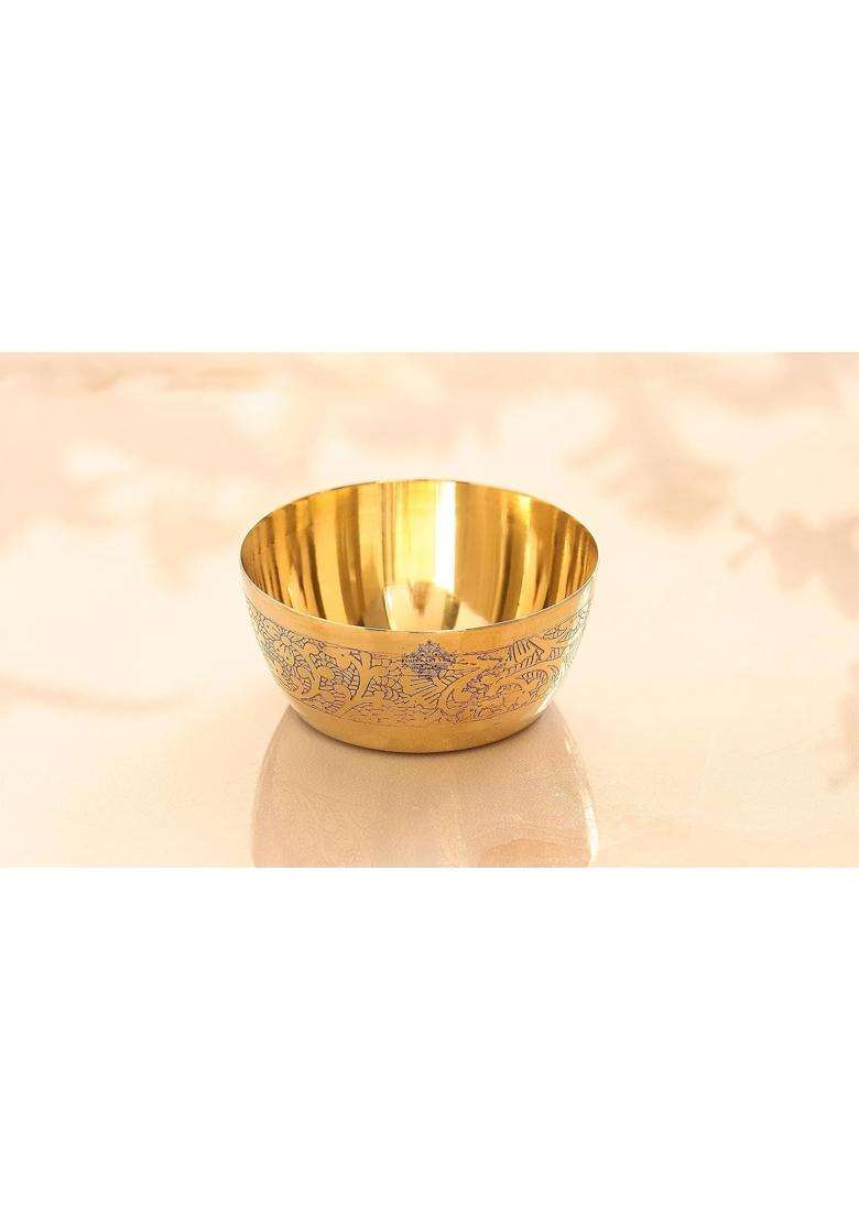 INDIAN ART VILLA Embossed Design Brass Bowl Katori | 200 ml | 6.8 fl oz | Pack of 2 - Indya