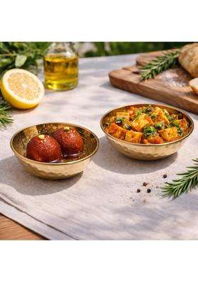 Pure Source India Brass Hammered Bowl Pieces | 200 ml | 6.8 fl oz | 4.5 Inch | 2-Piece Set | Handcrafted | Food Safe