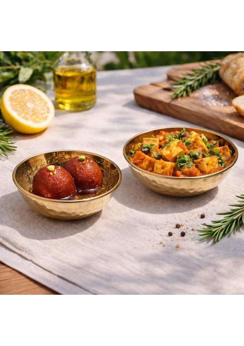 Pure Source India Brass Hammered Bowl Pieces | 200 ml | 6.8 fl oz | 4.5 Inch | 2-Piece Set | Handcrafted | Food Safe - Indya