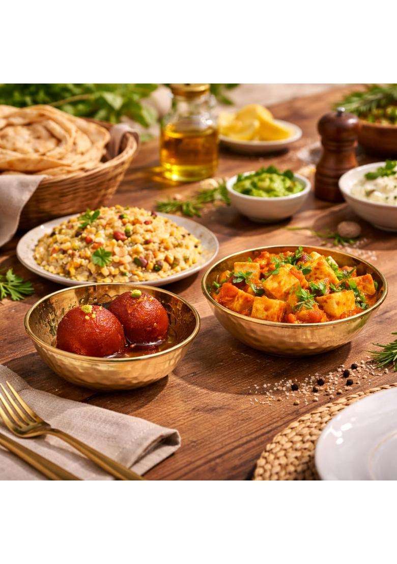 Pure Source India Brass Hammered Bowl Pieces | 200 ml | 6.8 fl oz | 4.5 Inch | 2-Piece Set | Handcrafted | Food Safe - Indya