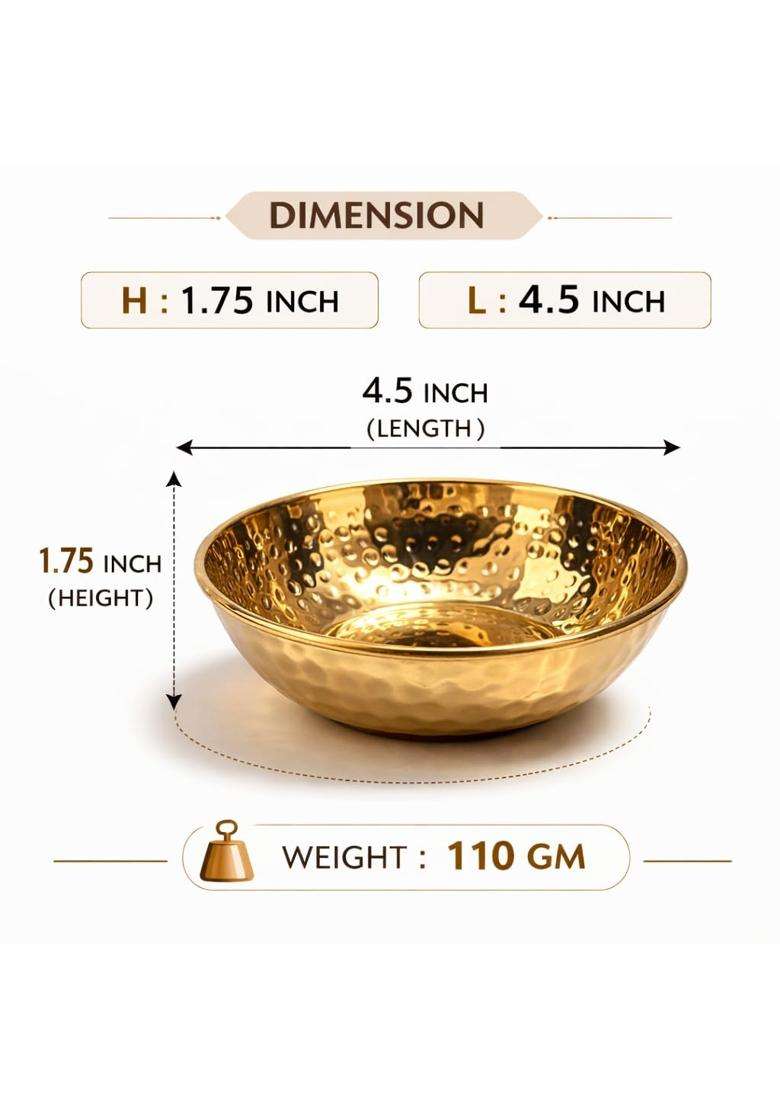 Pure Source India Brass Hammered Bowl Pieces | 200 ml | 6.8 fl oz | 4.5 Inch | 2-Piece Set | Handcrafted | Food Safe - Indya