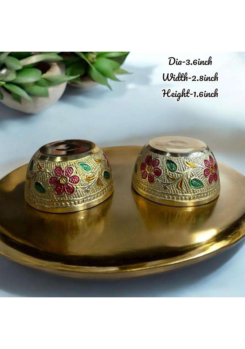 GBW Traditional Brass Serving Bowl Meena Design Pcs Capacity Brass Coloured Bowl | 250 ml | 8.5 fl oz | 2-Piece Set - Indya