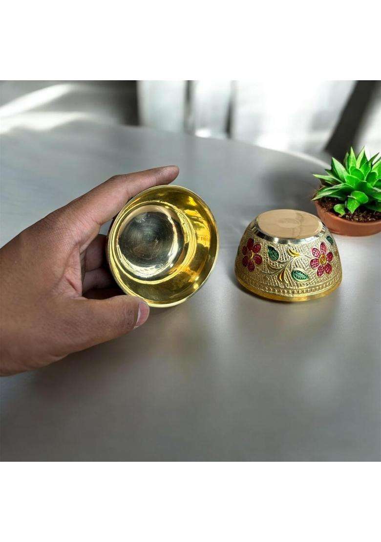 GBW Traditional Brass Serving Bowl Meena Design Pcs Capacity Brass Coloured Bowl | 250 ml | 8.5 fl oz | 2-Piece Set - Indya