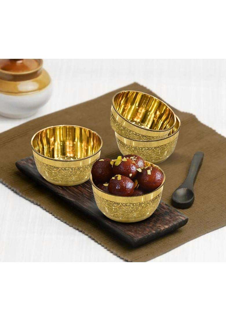 DSH CRAFTING YOUR CURIOSITY DSH Brass Bowl Pure Brass Embossed Design Lunch Bowl - Indya