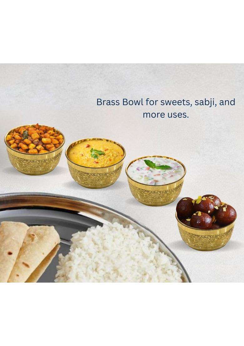 DSH CRAFTING YOUR CURIOSITY DSH Brass Bowl Pure Brass Embossed Design Lunch Bowl - Indya