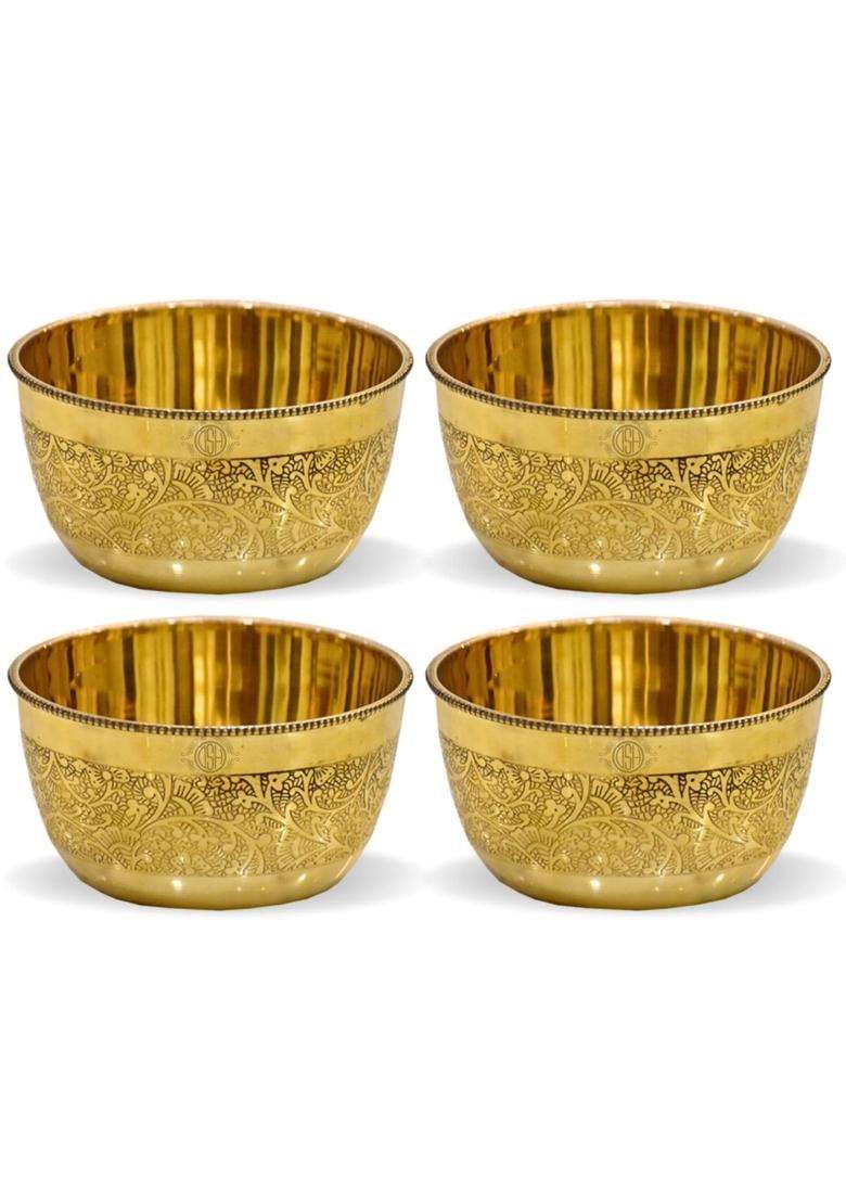 DSH CRAFTING YOUR CURIOSITY DSH Brass Bowl Pure Brass Embossed Design Lunch Bowl - Indya