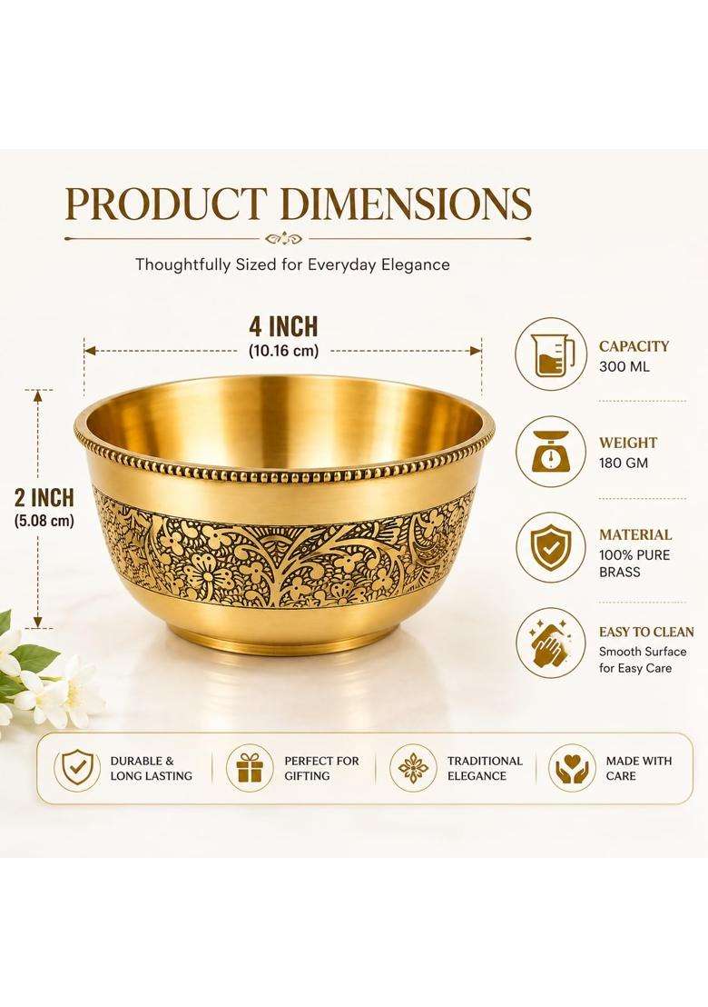 Pure Source India Brass Serving Bowl | 300 ml | 10.1 fl oz | 4 Inch - Indya