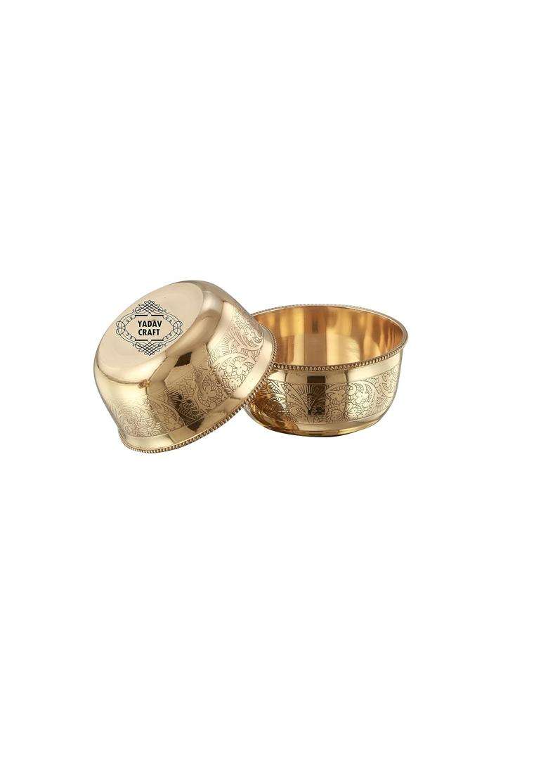 Yadav Craft Pure Brass Floral Design Serving Bowl Set | 2-Piece Set - Indya