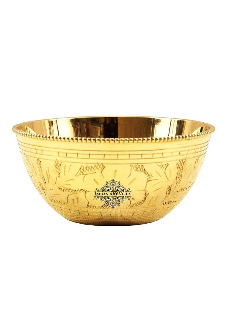 INDIAN ART VILLA Brass Curved Designer Bowl | 250 ml | 8.5 fl oz - Indya