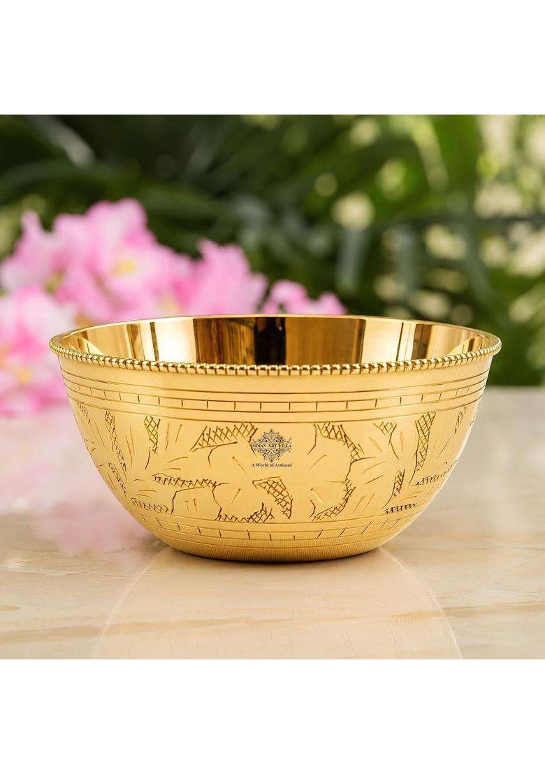 INDIAN ART VILLA Brass Curved Designer Bowl | 250 ml | 8.5 fl oz - Indya